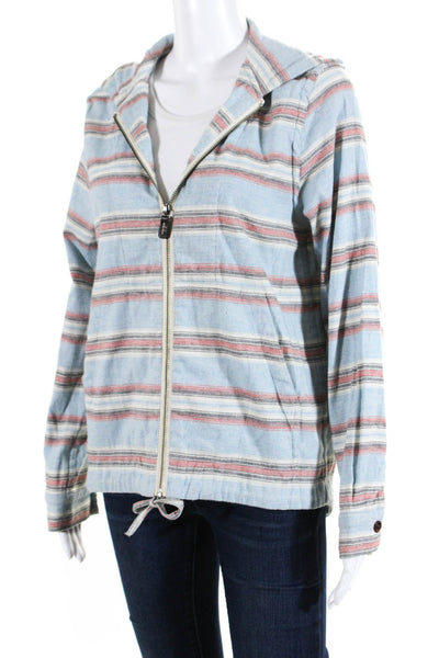 NSF Womens Cotton Striped Long Sleeve Hooded Full Zip-Up Hoodie Blue Size Medium