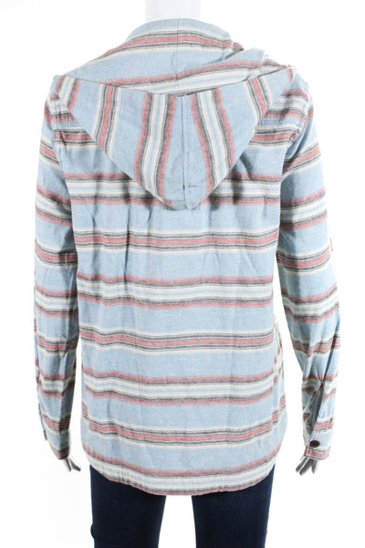 NSF Womens Cotton Striped Long Sleeve Hooded Full Zip-Up Hoodie Blue Size Medium