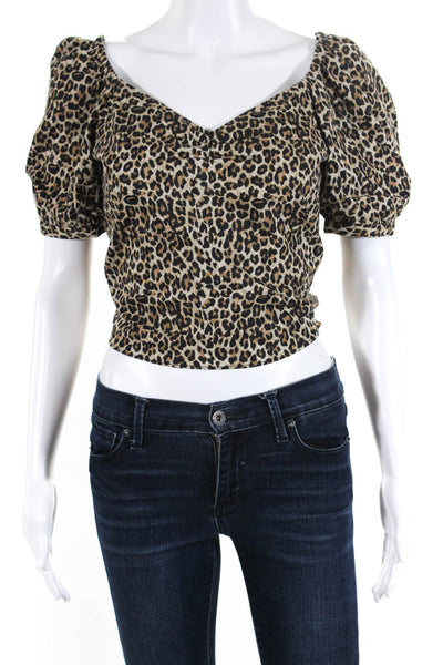 Marissa Webb Women's Leopard Print Backless Puff Sleeve Blouse Brown Size M