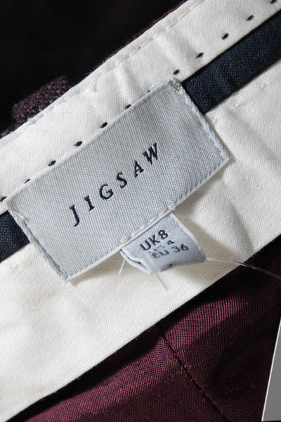 Jigsaw Womens Wool Tweed Low-Rise Pleated Front Dress Trousers Purple Size 4