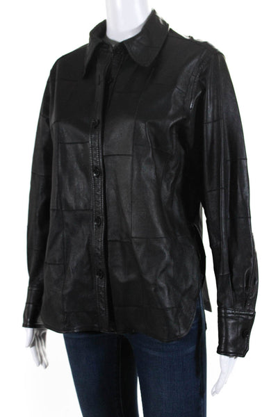 Arket Womens Faux Leather Split Hem Long Sleeve Button Up Shirt Black Size 34EU