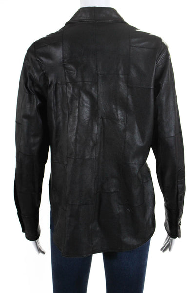 Arket Womens Faux Leather Split Hem Long Sleeve Button Up Shirt Black Size 34EU