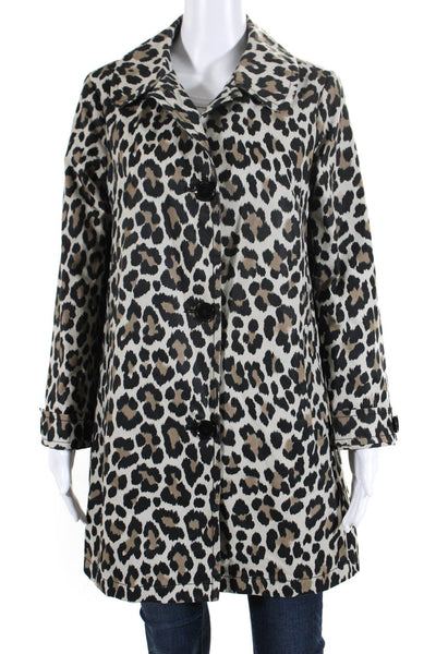 Kate Spade New York Womens Cotton Leopard Print Rain Jacket Brown Size S