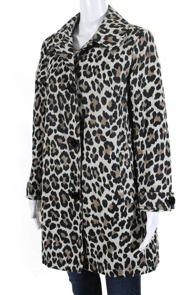 Kate Spade New York Womens Cotton Leopard Print Rain Jacket Brown Size S