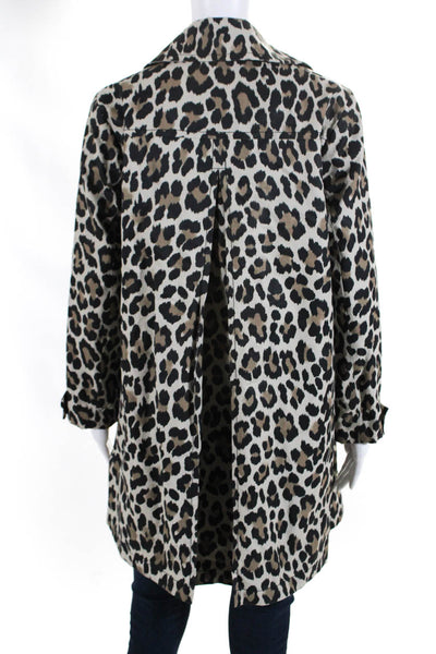 Kate Spade New York Womens Cotton Leopard Print Rain Jacket Brown Size S