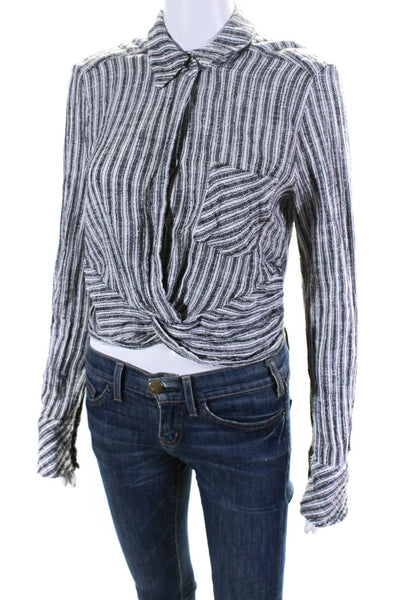 Free People Womens Striped Buttoned Crossed Front Blouse Black White Size S