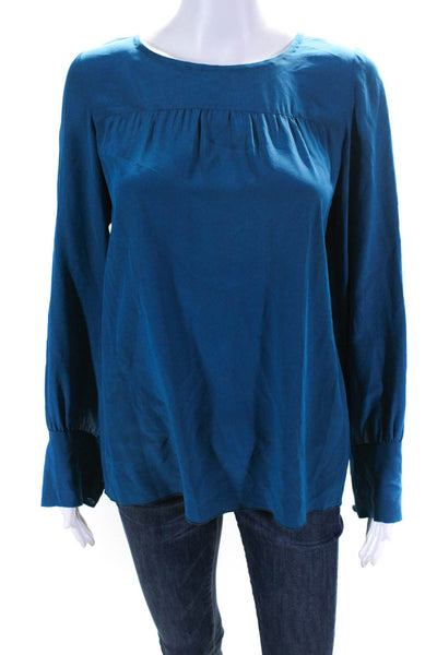 Sonia Sonia Rykiel Womens 100% Silk Pleated Long Sleeved Blouse Blue Size 36