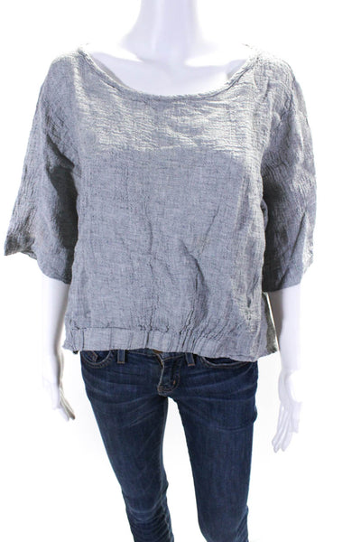 Luukaa Womens Linen Textured Short Sleeve Pullover T-Shirt Gray Size 14