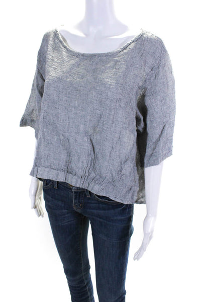 Luukaa Womens Linen Textured Short Sleeve Pullover T-Shirt Gray Size 14