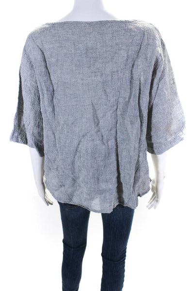 Luukaa Womens Linen Textured Short Sleeve Pullover T-Shirt Gray Size 14