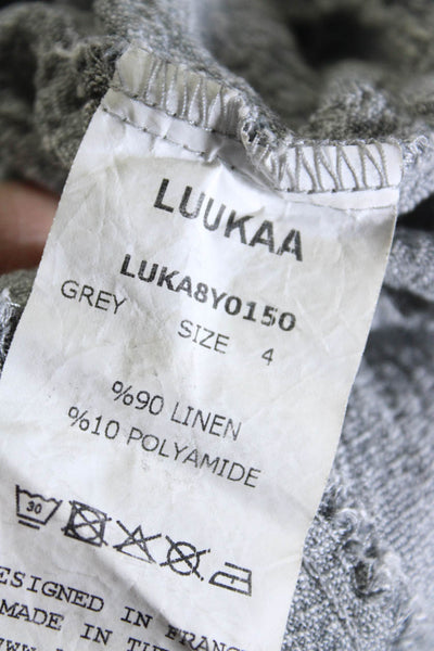 Luukaa Womens Linen Textured Short Sleeve Pullover T-Shirt Gray Size 14