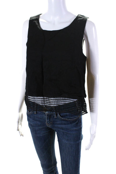 Club Monaco Womens Layered Sleeveless Back Button Textured Hem Top Black Size L