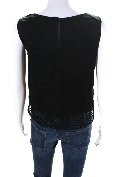 Club Monaco Womens Layered Sleeveless Back Button Textured Hem Top Black Size L