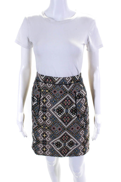Monsoon Womens Geometric Print Woven Textured A-Line Skirt Beige Size 14