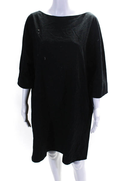 COS Womens Wool 3/4 Sleeve Round Neck Midi Pullover Shift Dress Black Size S