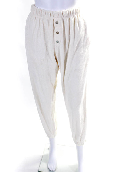 Donni Women's Terry Cloth Elastic Waist Joggers Beige Size M
