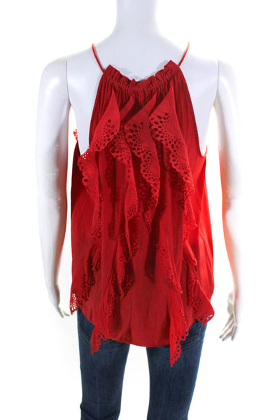 Ramy Brook Womens Sleeveless Textured Pullover Blouse Top Red Size S