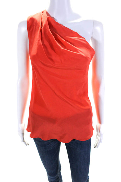 Jay Godfrey Womens Silk One Shoulder Pullover Curled Hem Blouse Top Red Size 4