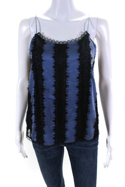 Alice + Olivia Womens Silk Lace Striped Patchwork Strapped Blouse Blue Size S