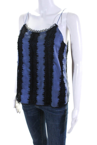 Alice + Olivia Womens Silk Lace Striped Patchwork Strapped Blouse Blue Size S