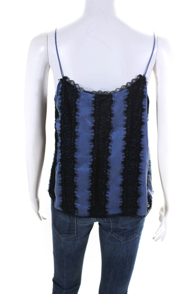 Alice + Olivia Womens Silk Lace Striped Patchwork Strapped Blouse Blue Size S