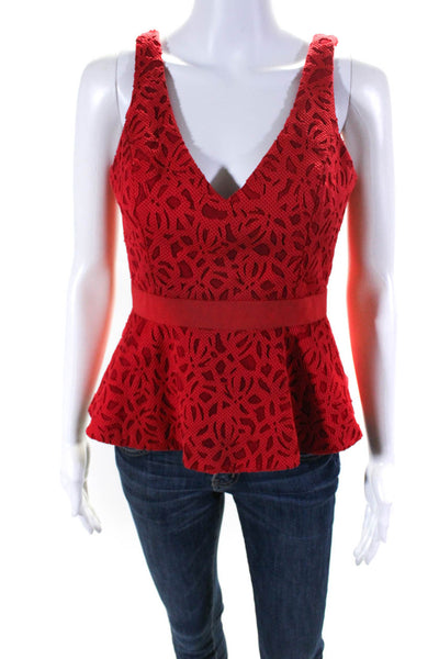 Jay Godfrey Womens Textured geometric Print Back Zipped Peplum Blouse Red Size 6