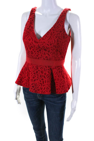 Jay Godfrey Womens Textured geometric Print Back Zipped Peplum Blouse Red Size 6