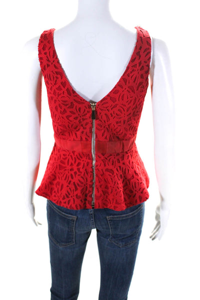 Jay Godfrey Womens Textured geometric Print Back Zipped Peplum Blouse Red Size 6