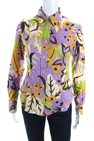 Etro Womens Floral Long Sleeved Collared Button-Up Blouse Top Multicolor Size 42