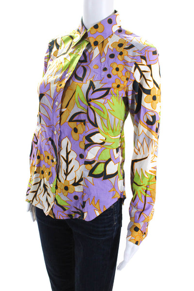 Etro Womens Floral Long Sleeved Collared Button-Up Blouse Top Multicolor Size 42