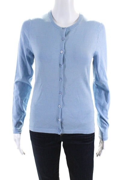 Henri Bendel Womens Silk Knit Round Neck Button-Up Cardigan Sweater Blue Size M