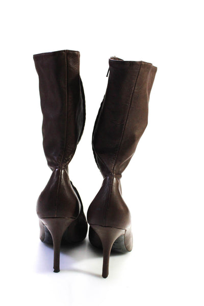 Roberto Cavalli Womens Leather Pointed Toe Heeled Mid-Calf Boots Brown Size 11