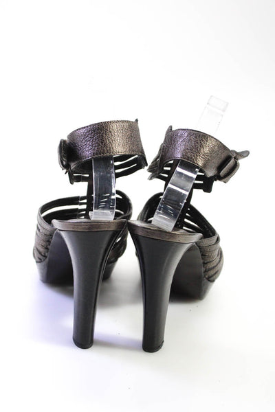 Stuart Weitzman Womens Leather Open-Toe Strappy Platform High Heels Brown Size10