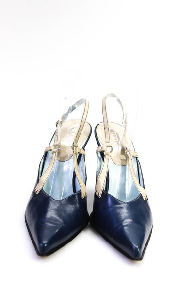 Tods Womens Leather Pointed Toe Slingback Stiletto Heels Pumps Blue Size 10.5