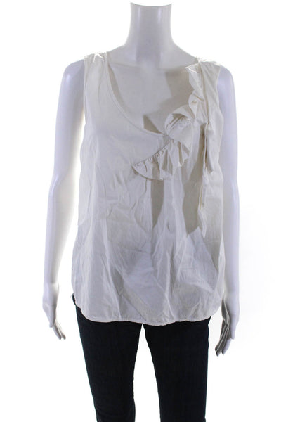 Kate Spade New York Womens Ruffled Bow Tank Top White Cotton Size Medium