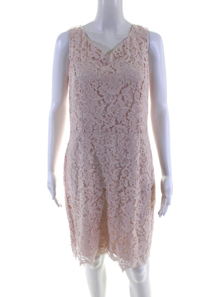 Brooks Brothers Womens Lace V Neck High Waist Sleeveless Dress Pink Size 12