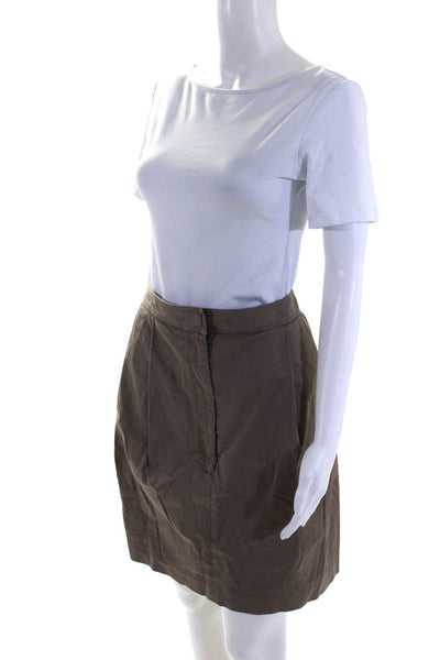 Tse Womens Pleated Front A Line Skirt Khaki Brown Cotton Size 6