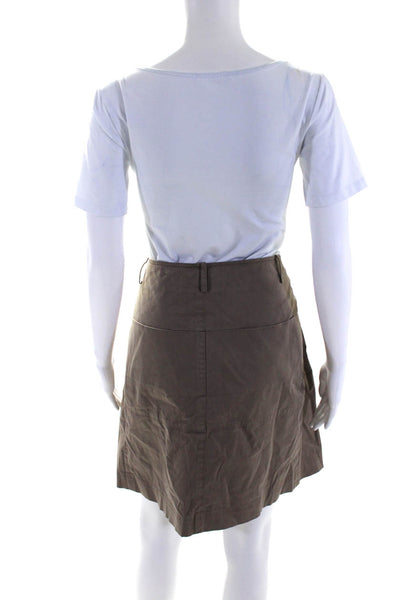 Tse Womens Pleated Front A Line Skirt Khaki Brown Cotton Size 6