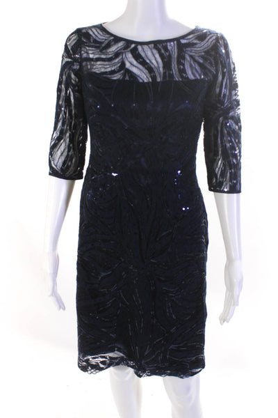 Tahari Arthur S. Levine Women's Lace Knee Length Sheath Dress Navy Size 4