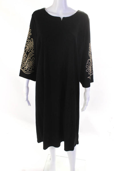 Bob Mackie Women's 3/4 Sleeve Embroidered Midi Dress Black Size 1X