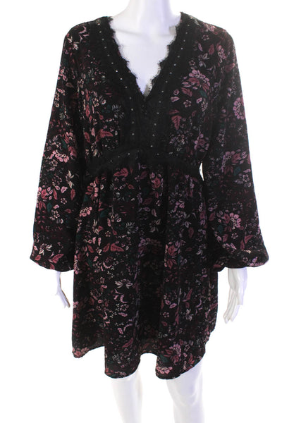 Laundry by Shelli Segal Women's Floral Long Sleeve A Line Dress Purple Size M