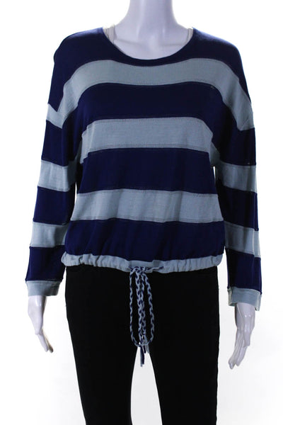 Tabula Rasa Womens Silk Cotton Blend Drawstring Hem Striped Sweater Blue Size XS