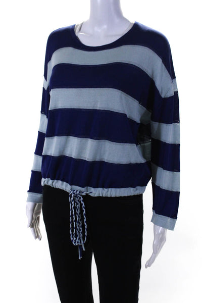 Tabula Rasa Womens Silk Cotton Blend Drawstring Hem Striped Sweater Blue Size XS