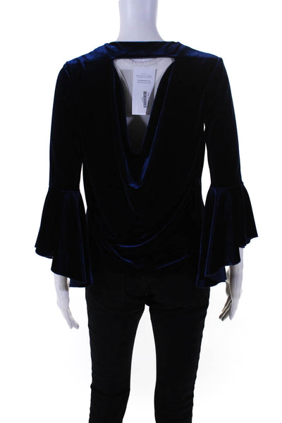 Lola & Sophie Women's 3/4 Sleeve V Neck Velvet Top Blue Size XS