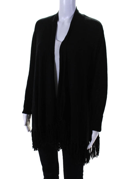 ETC Womens Knit Fringe Hem V-Neck Open Front Cardigan Sweater Black Size XL