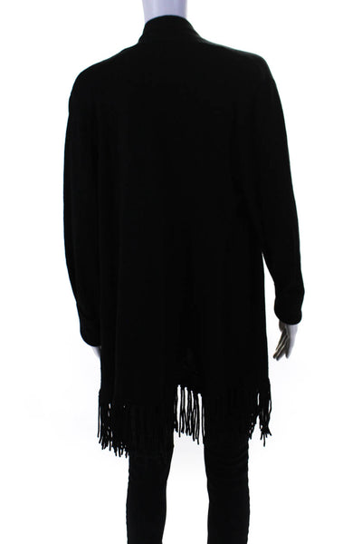 ETC Womens Knit Fringe Hem V-Neck Open Front Cardigan Sweater Black Size XL