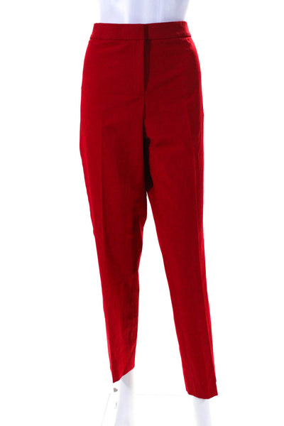 Etcetera Womens Crepe Mid Rise Zip Up Straight Leg Trousers Pants Red Size 16
