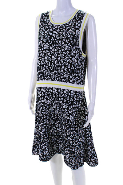 Etcetera Womens Floral Knit Sleeveless A-Line Midi Dress Navy Blue Size XL