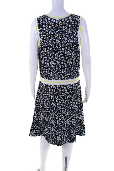 Etcetera Womens Floral Knit Sleeveless A-Line Midi Dress Navy Blue Size XL