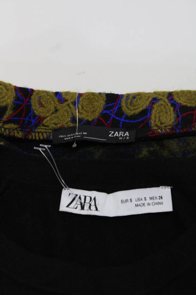 Zara Womens Pullover Sweaters Black Multi Colored Size Small Large Lot 2